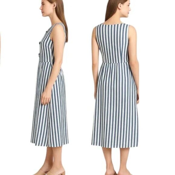 Blue White Striped Joie Bow Detail Sleeveless Midi Dress (NWT) - Picture 2 of 3